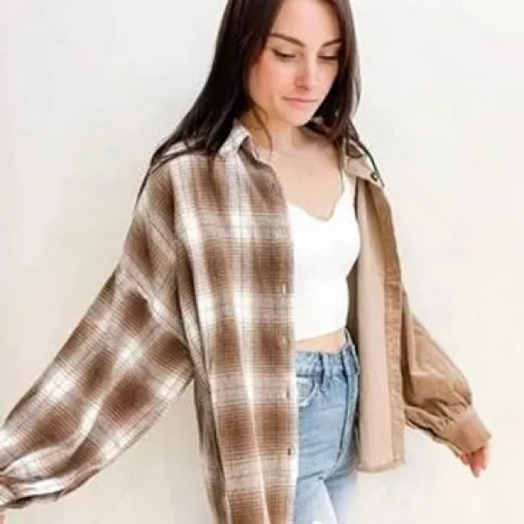 Blue B. Half Flannel half Corduroy Top - Picture 1 of 4